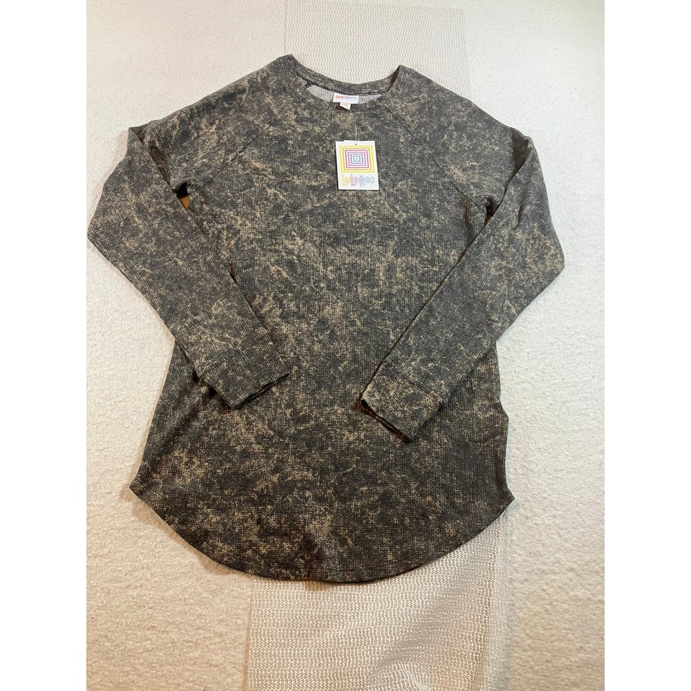 LuLaRoe Long Sleeve Thermal T-Shirt Grey Tan Waffle Knit XXS Raglan Crew Neck
